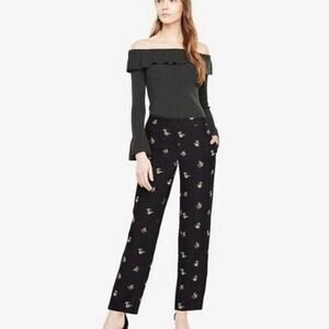 Ann Taylor Black Floral Fluid Straight Leg Pant